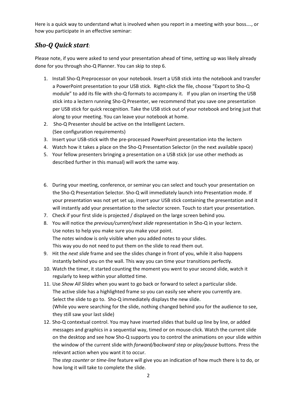 Sho­q quick start | ILS Sho-Q User Manual | Page 2 / 15
