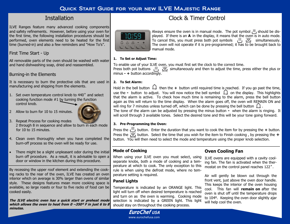 ilve Majestic Quick Start Guide User Manual | 2 pages