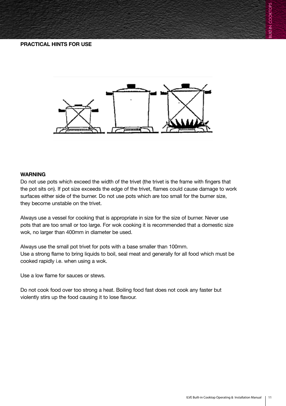 ilve Built-in Cooktop User Manual | Page 11 / 40