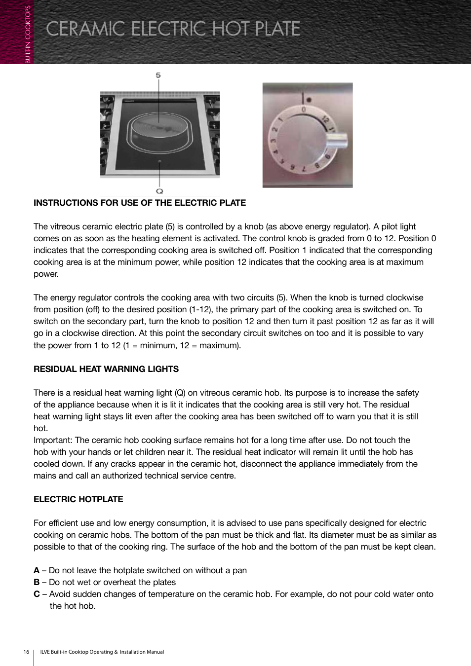 Ceramic electric hot plate | ilve Built-in Cooktop User Manual | Page 16 / 40