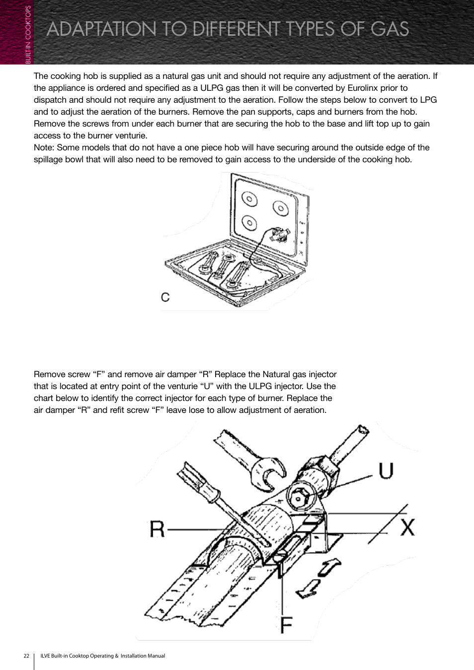 Adaptation to different types of gas | ilve Built-in Cooktop User Manual | Page 22 / 40
