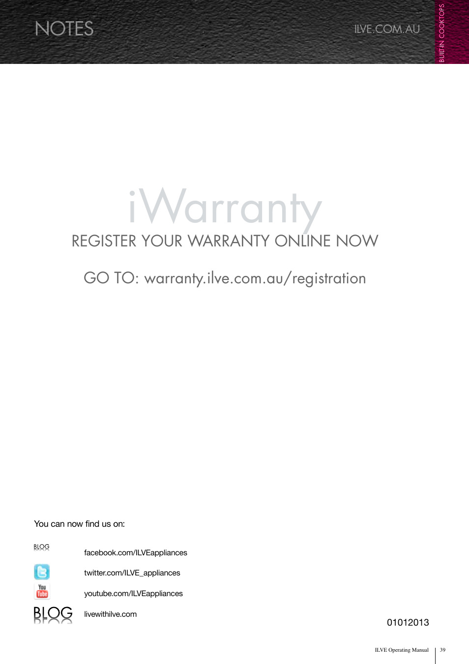 Iwarranty | ilve Built-in Cooktop User Manual | Page 39 / 40
