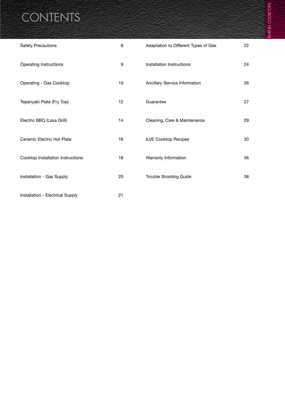 ilve Built-in Cooktop User Manual | Page 7 / 40