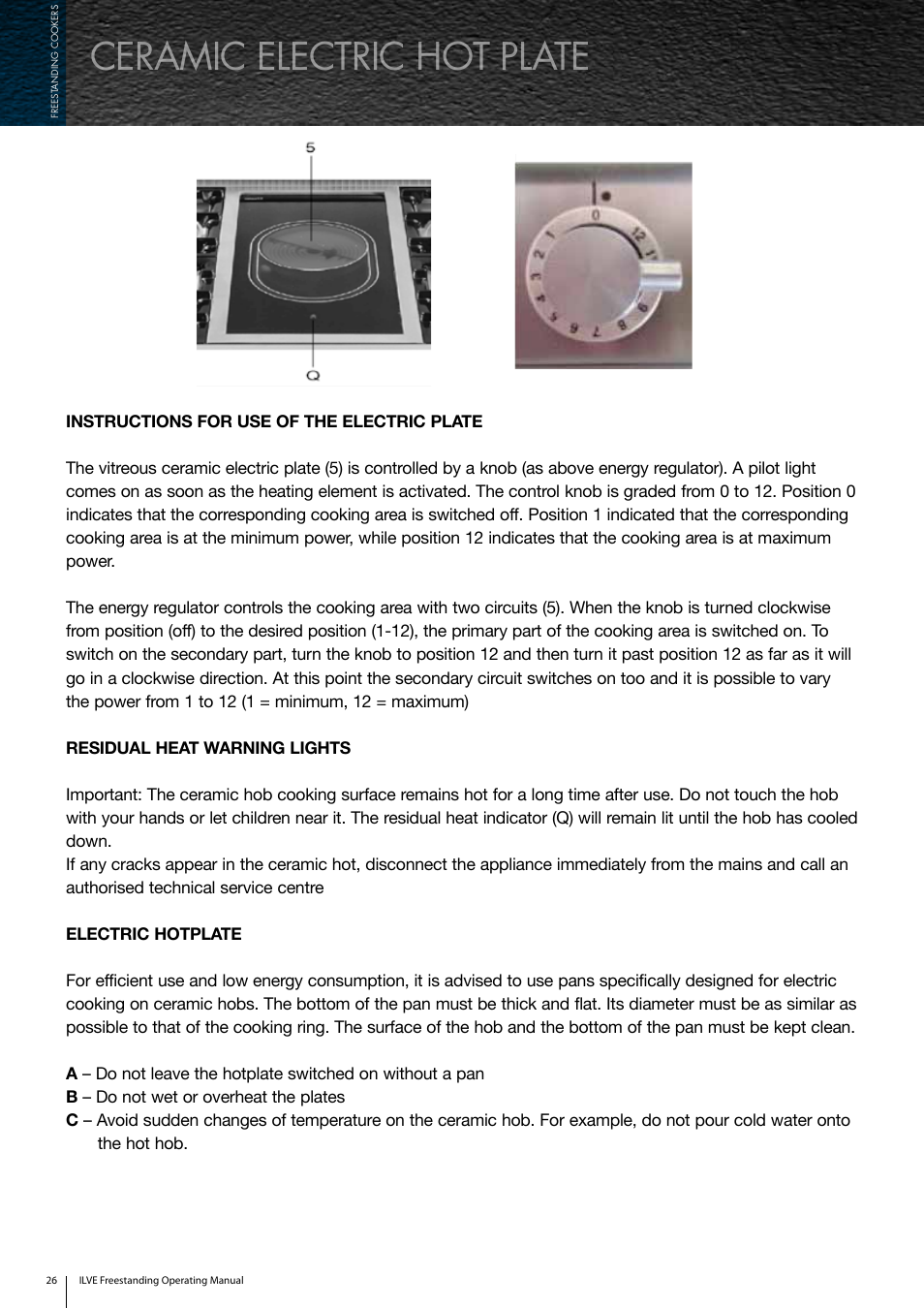 Ceramic electric hot plate | ilve Freestanding Cookers User Manual | Page 26 / 66