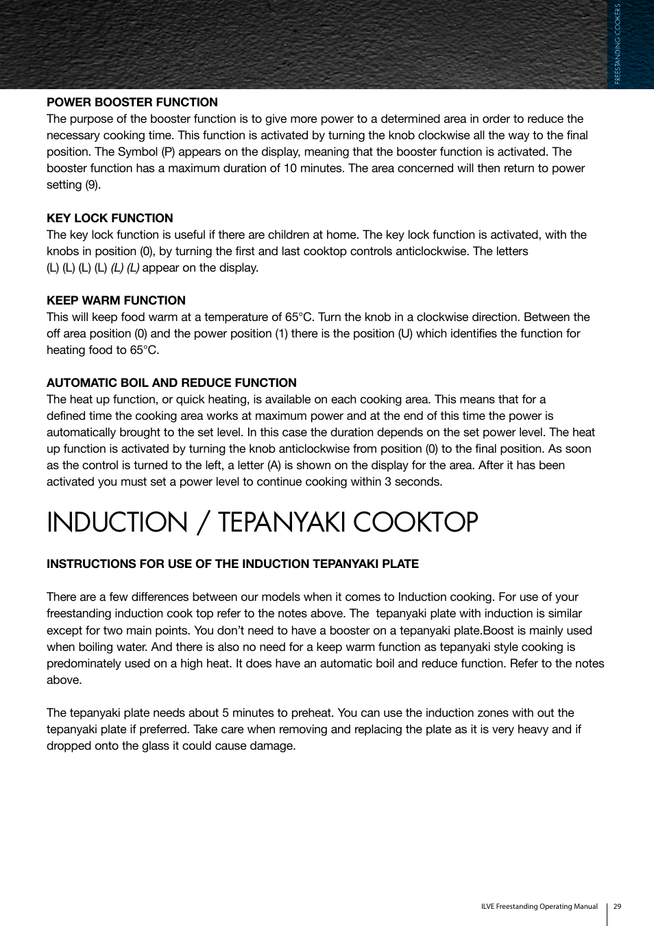 Induction / tepanyaki cooktop | ilve Freestanding Cookers User Manual | Page 29 / 66