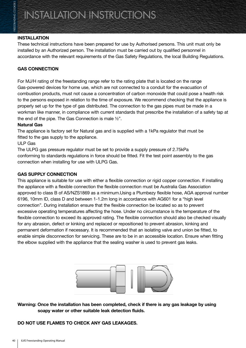 Installation instructions | ilve Freestanding Cookers User Manual | Page 40 / 66