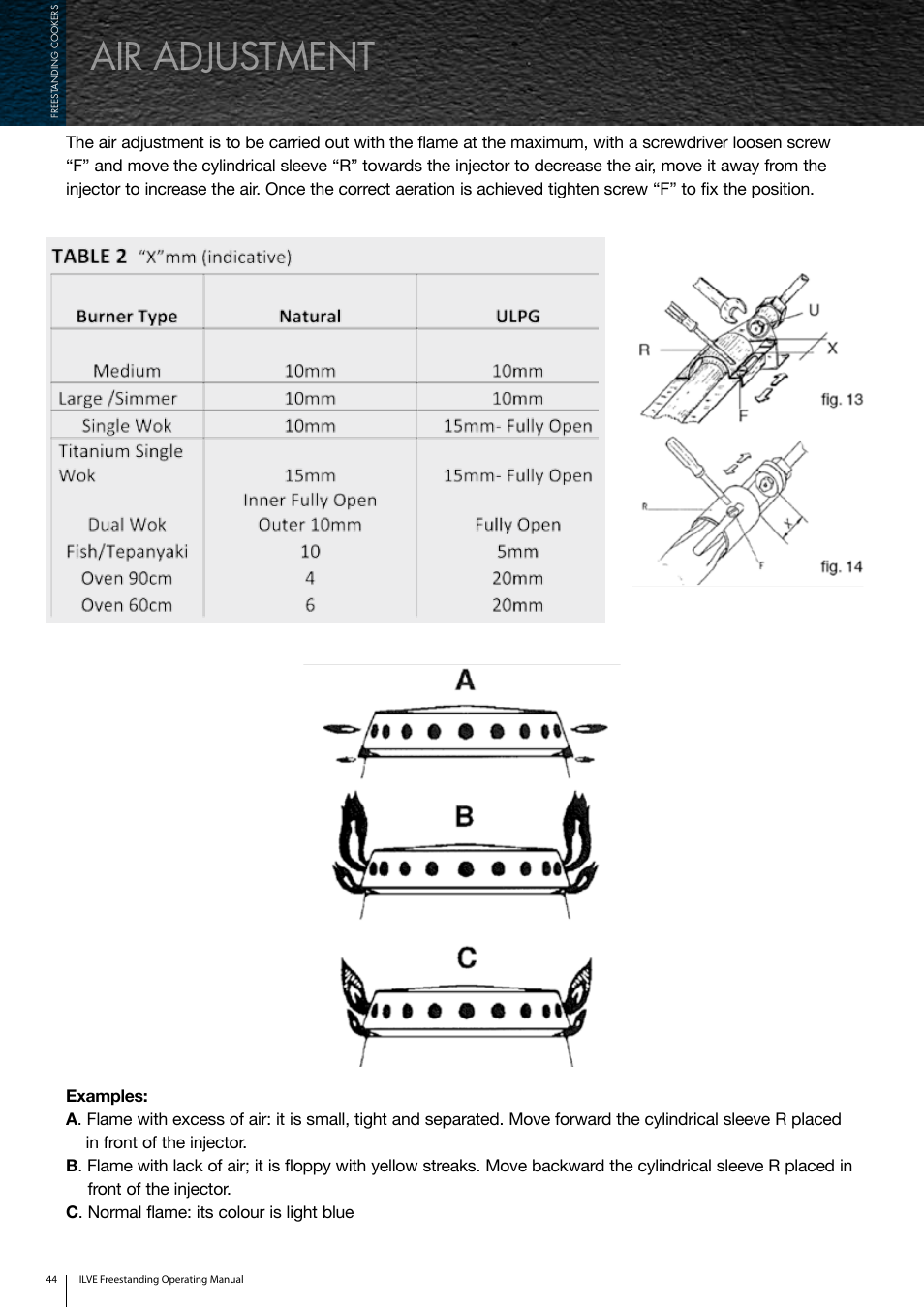 Air adjustment | ilve Freestanding Cookers User Manual | Page 44 / 66