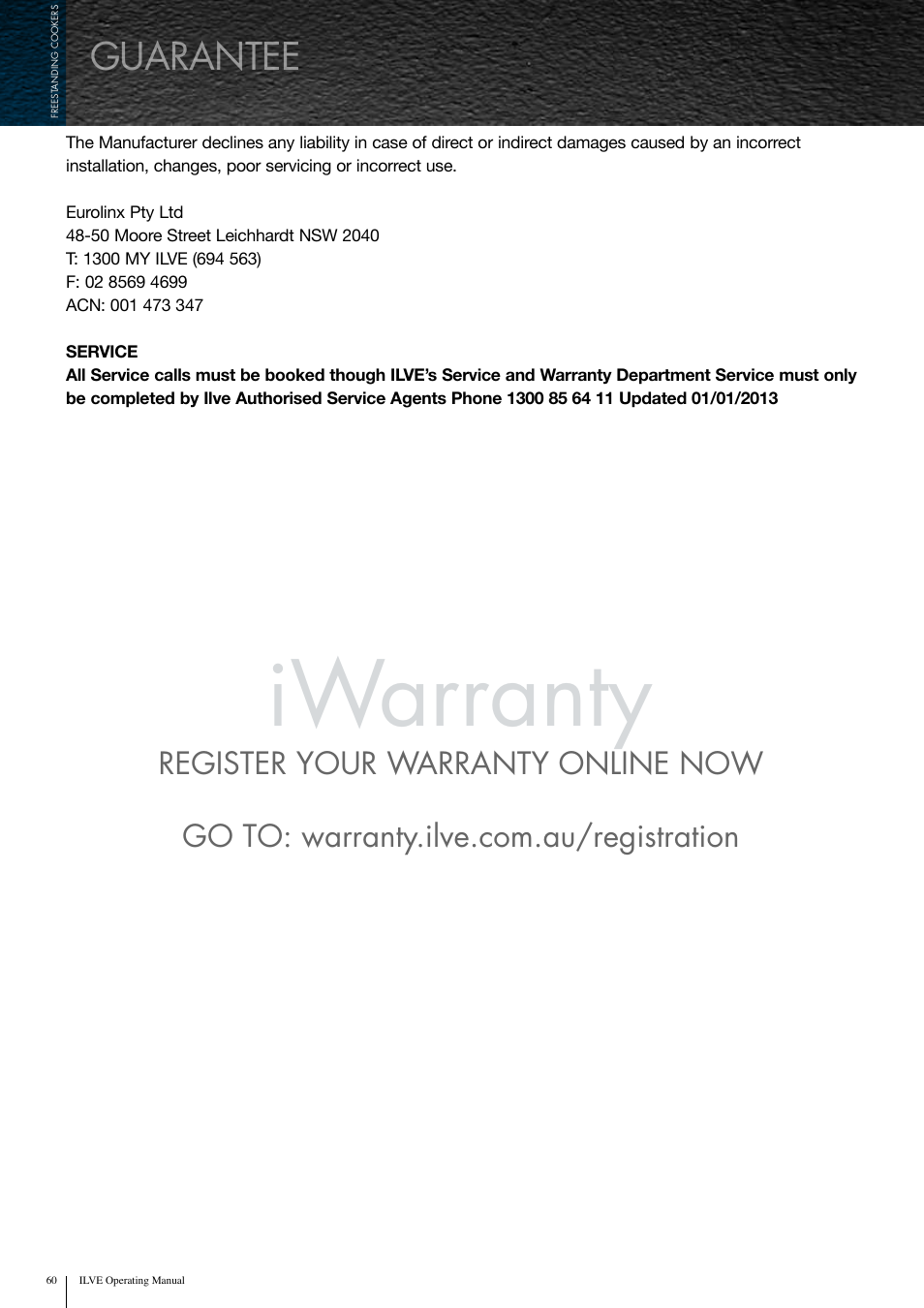 Iwarranty, Guarantee | ilve Freestanding Cookers User Manual | Page 60 / 66