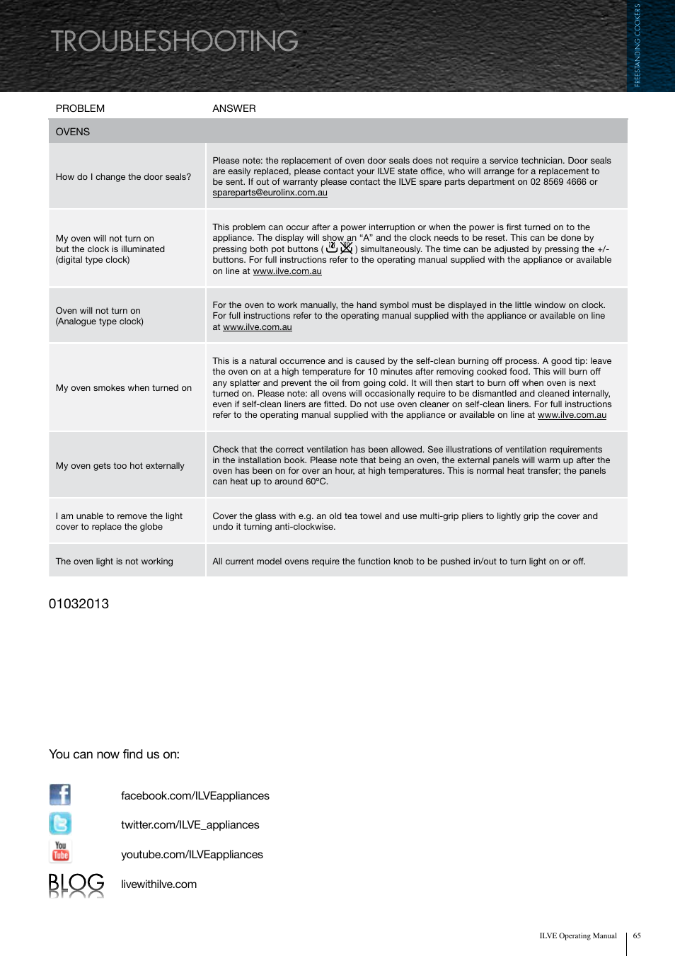 Troubleshooting, You can now find us on | ilve Freestanding Cookers User Manual | Page 65 / 66