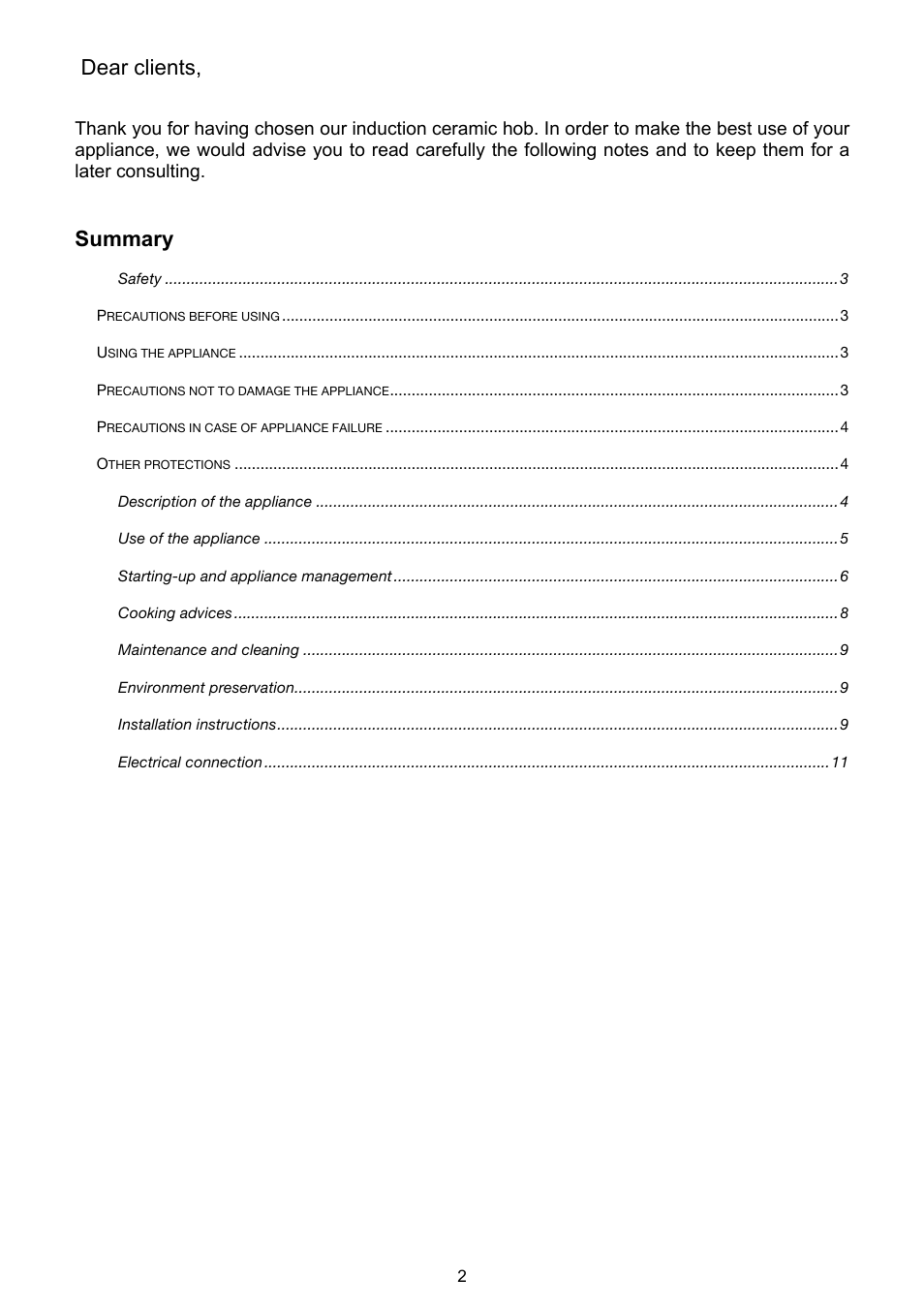 Dear clients, Summary | ilve KHVI60TC User Manual | Page 2 / 12