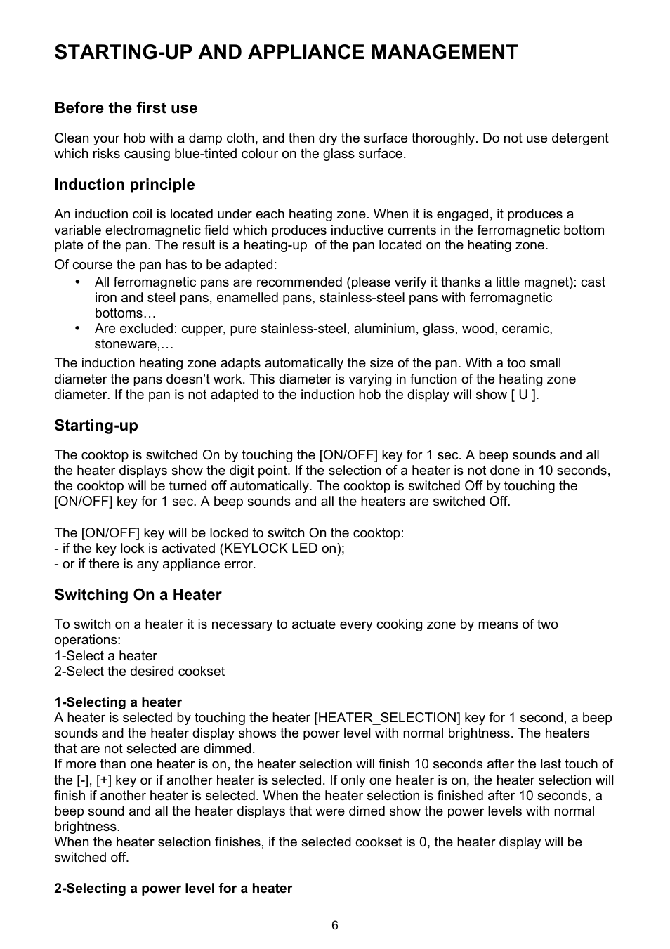 Starting-up and appliance management | ilve KHVI60TC User Manual | Page 6 / 12