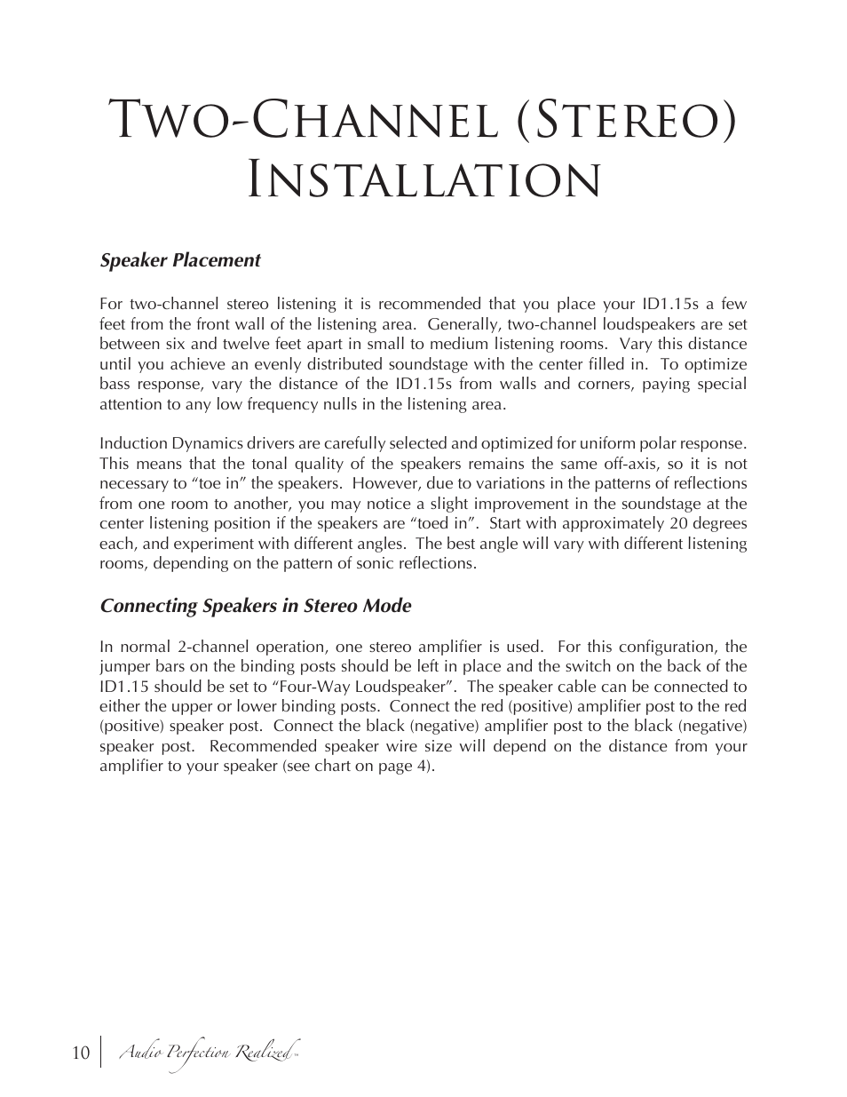 Two-channel (stereo) installation | Induction Dynamics ID1.15 User Manual | Page 10 / 20