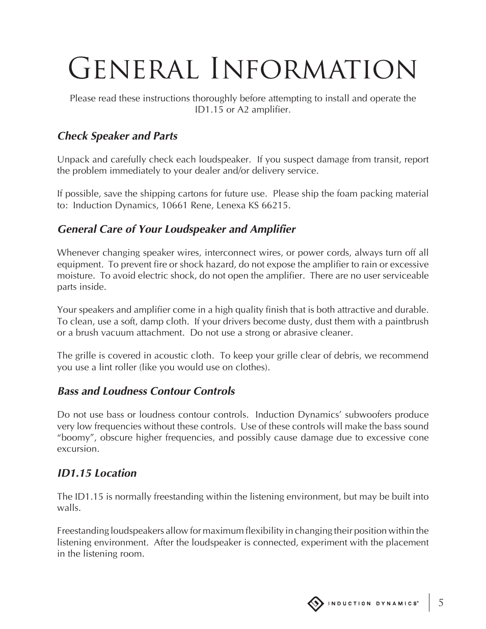 General information | Induction Dynamics ID1.15 User Manual | Page 5 / 20