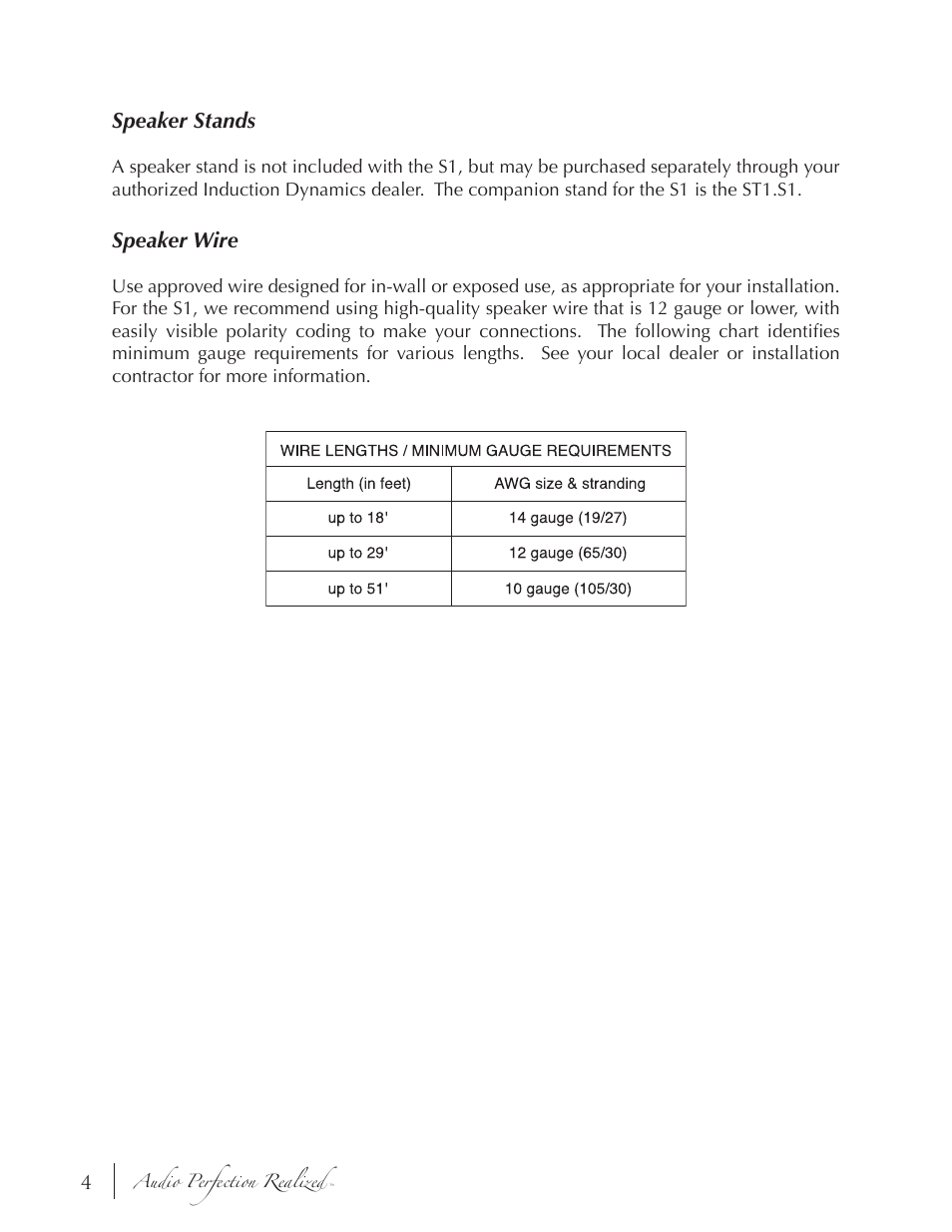 Speaker stands, Speaker wire | Induction Dynamics S1 User Manual | Page 5 / 14