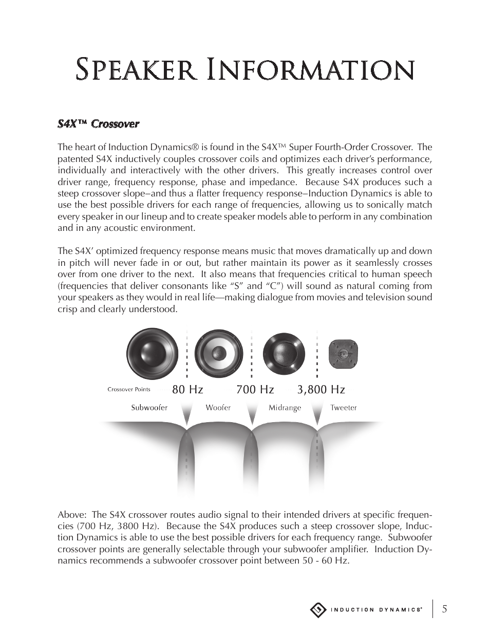 Speaker information | Induction Dynamics S1 User Manual | Page 6 / 14