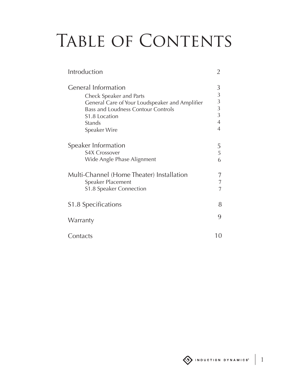 Induction Dynamics S1.8 User Manual | Page 2 / 14