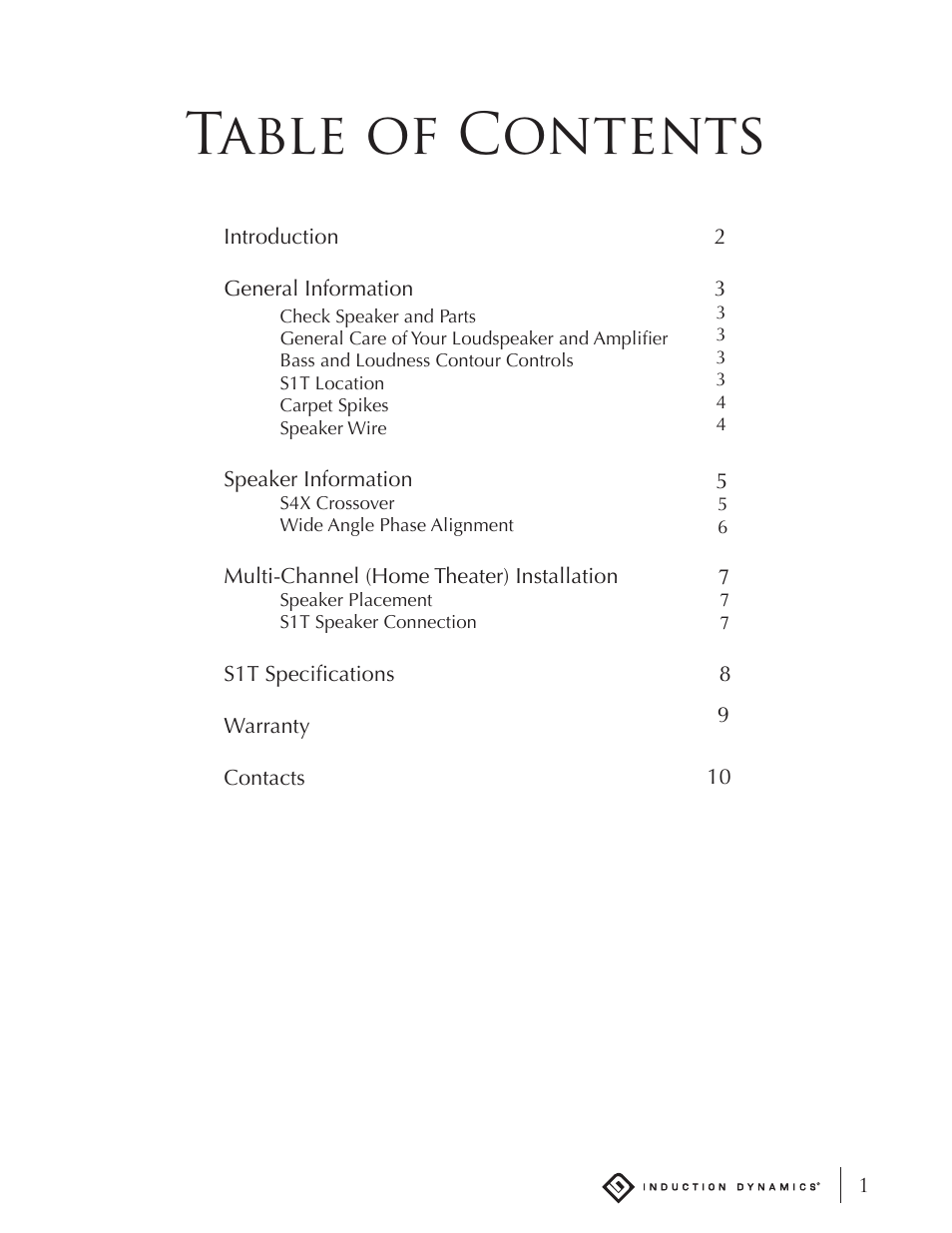 Induction Dynamics S1.8ST User Manual | Page 2 / 14