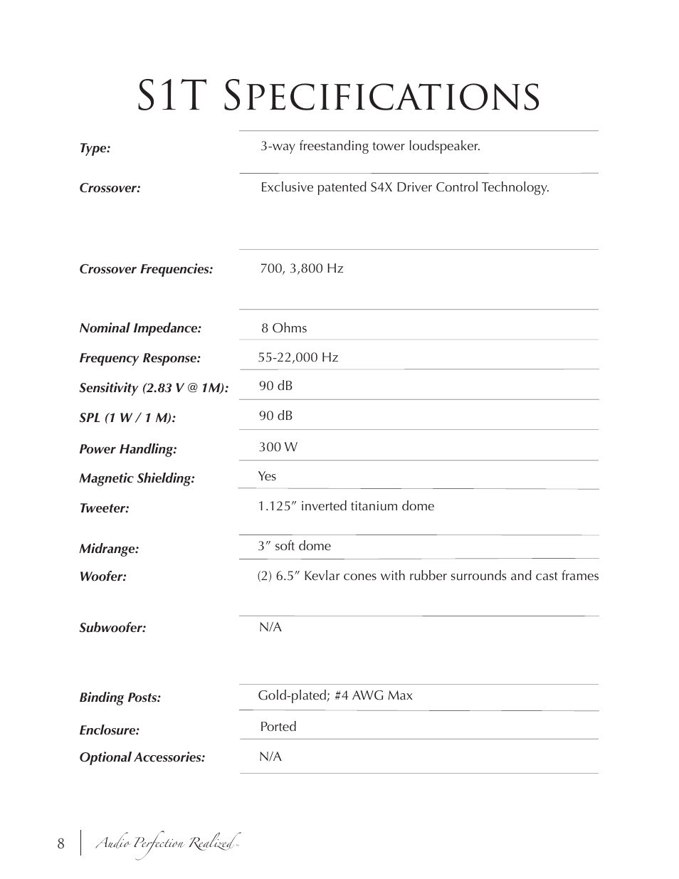 S1t specifications | Induction Dynamics S1.8ST User Manual | Page 9 / 14