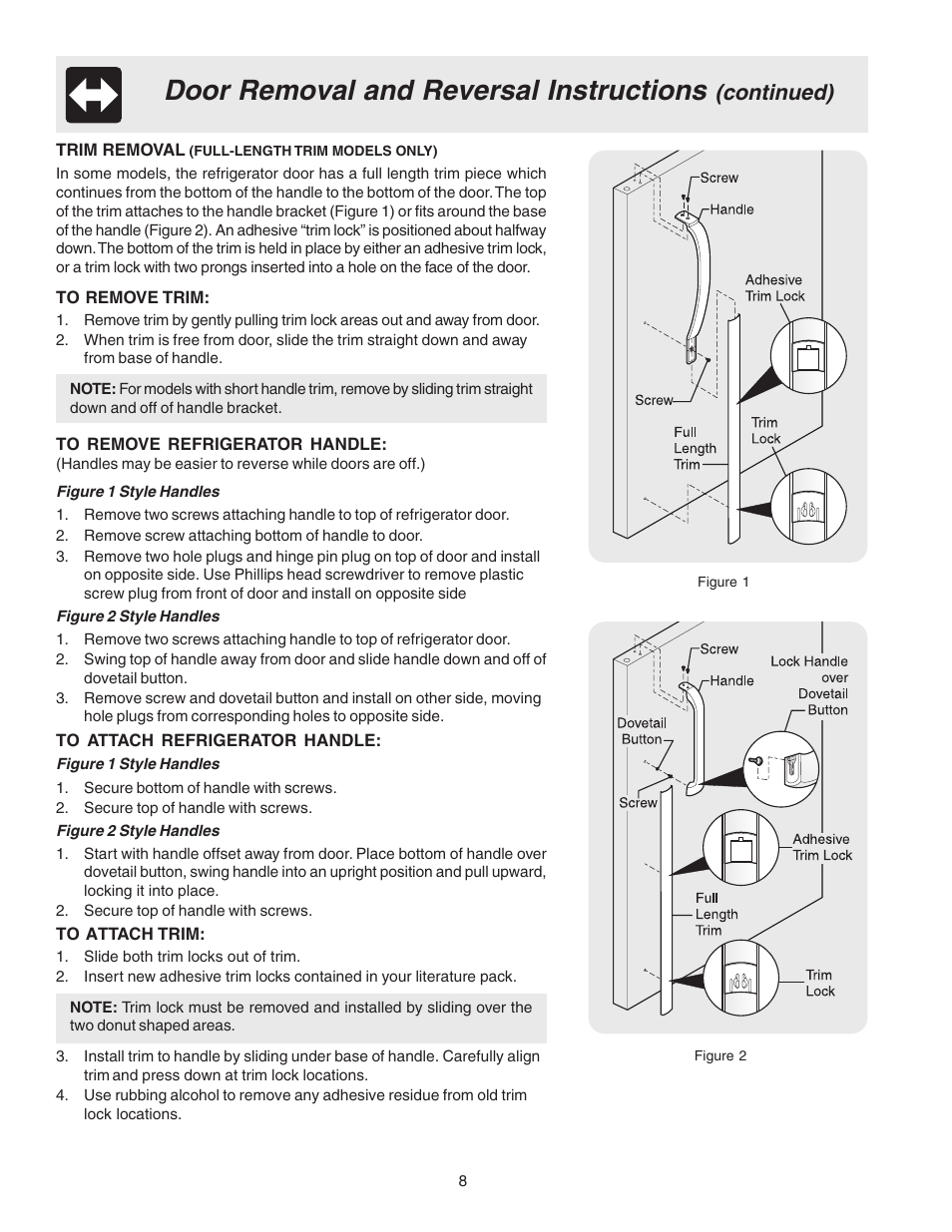 Door removal and reversal instructions, Continued) | Crosley 241559900 User Manual | Page 8 / 21