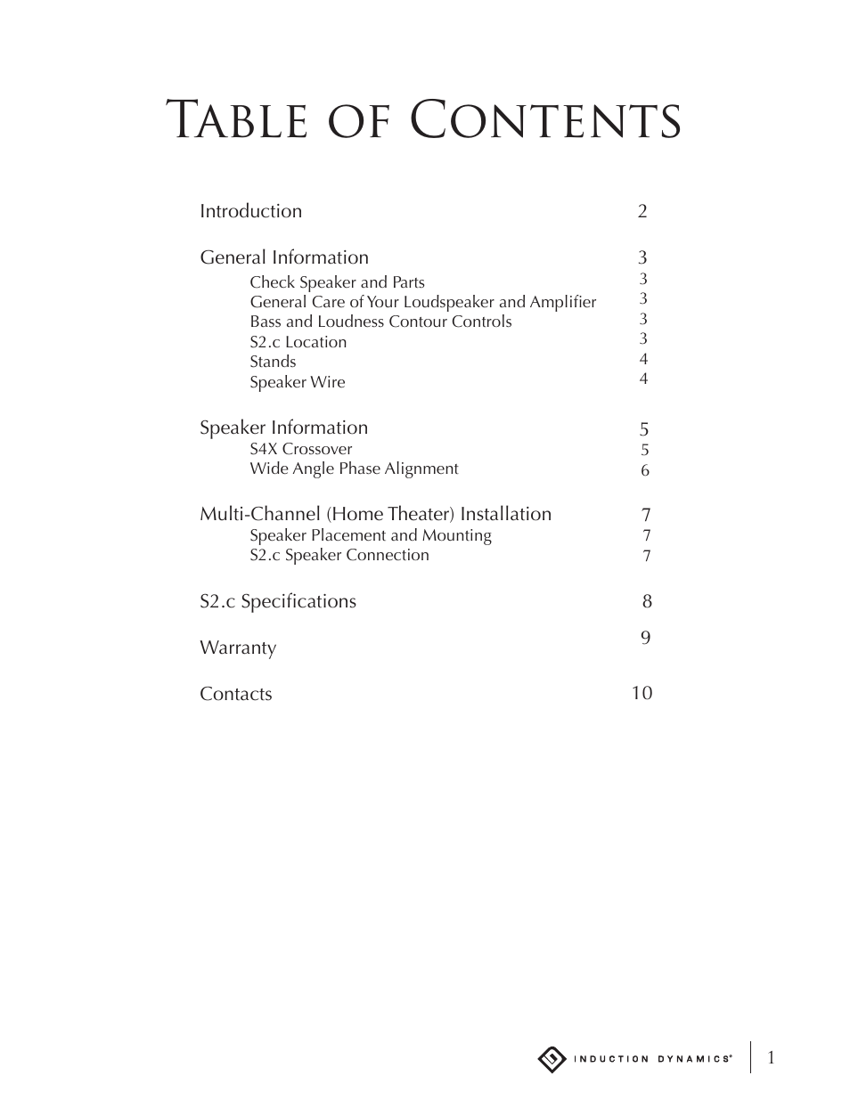 Induction Dynamics S2.c User Manual | Page 2 / 14