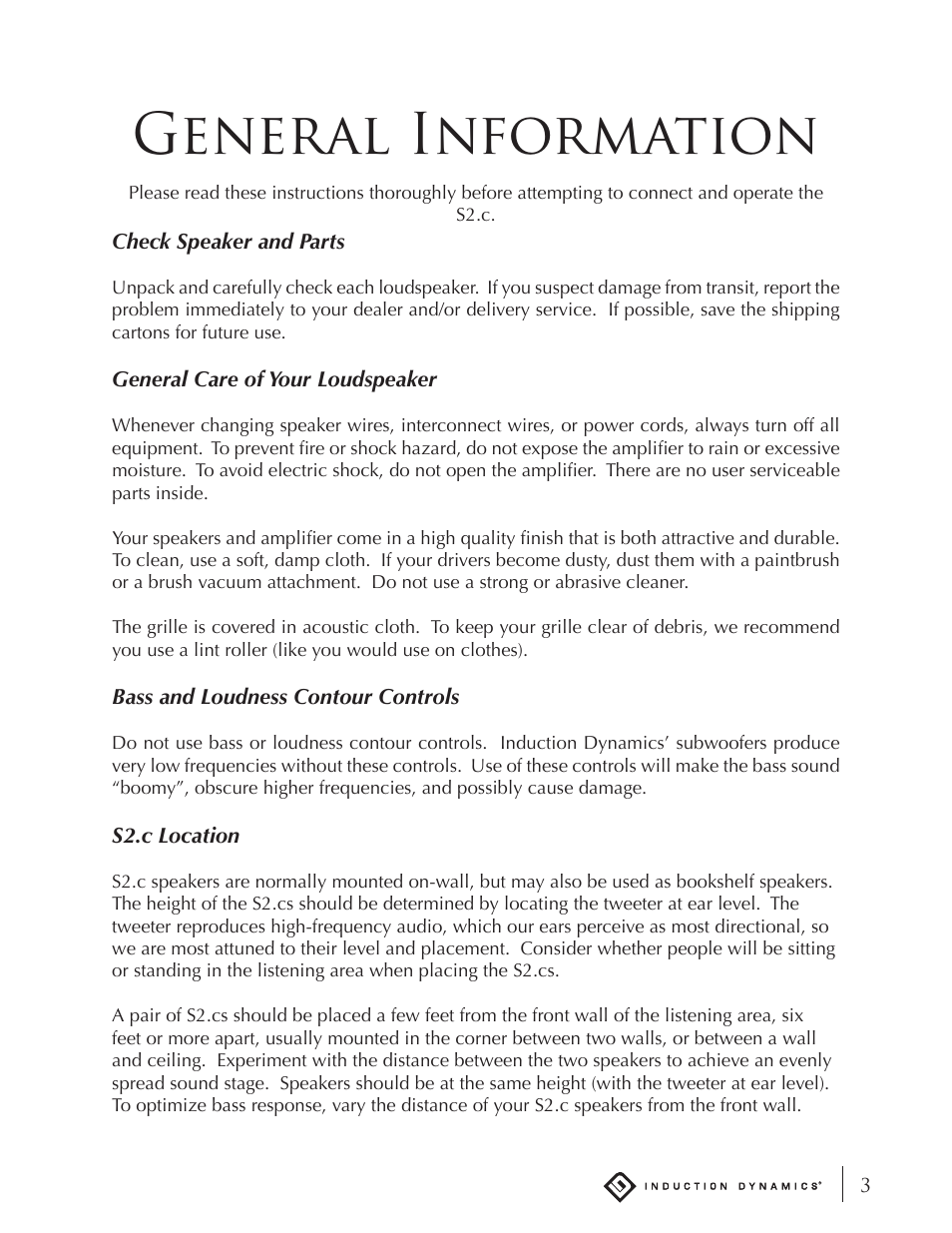 General information | Induction Dynamics S2.c User Manual | Page 4 / 14