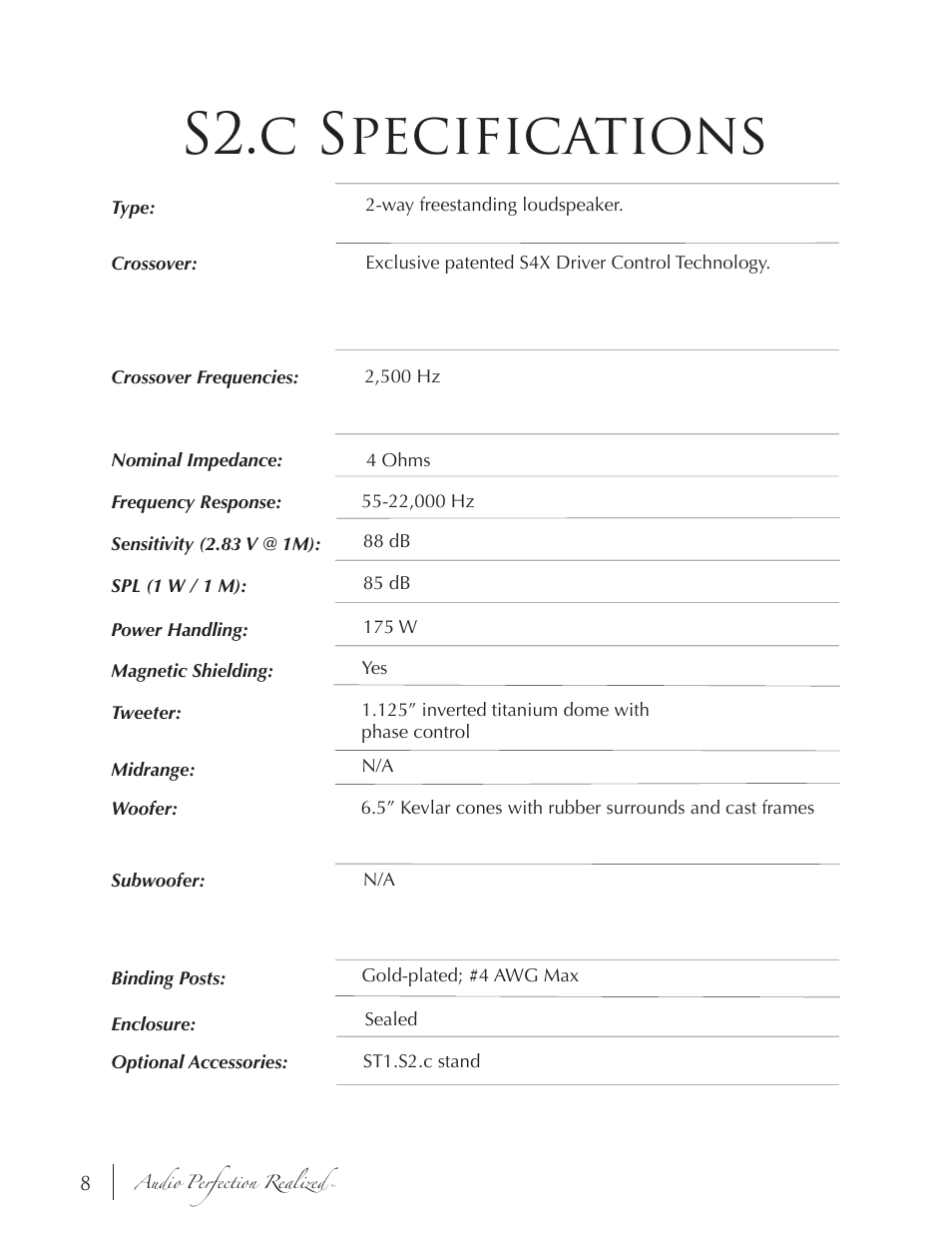 S2.c specifications | Induction Dynamics S2.c User Manual | Page 9 / 14