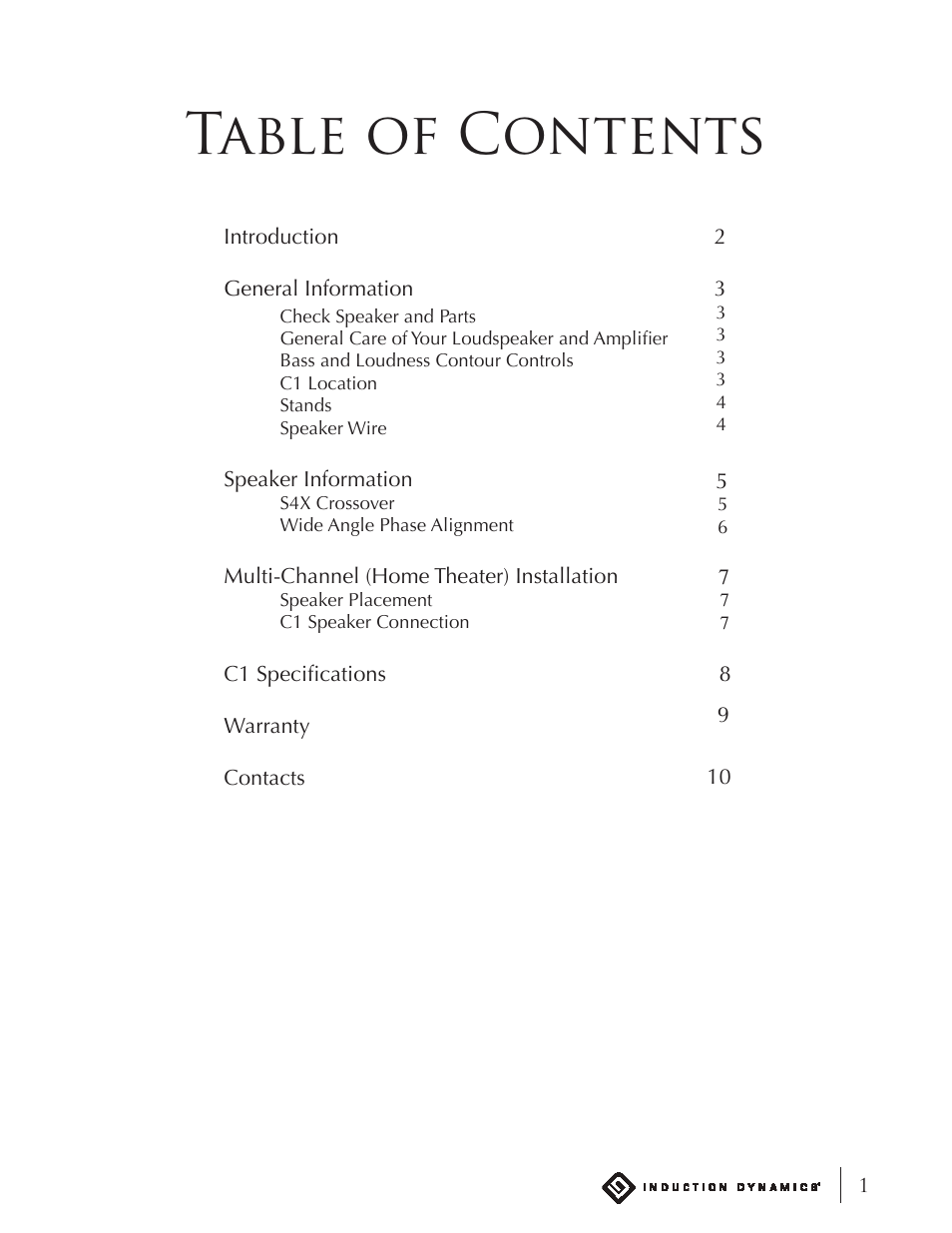 Induction Dynamics C1 User Manual | 12 pages