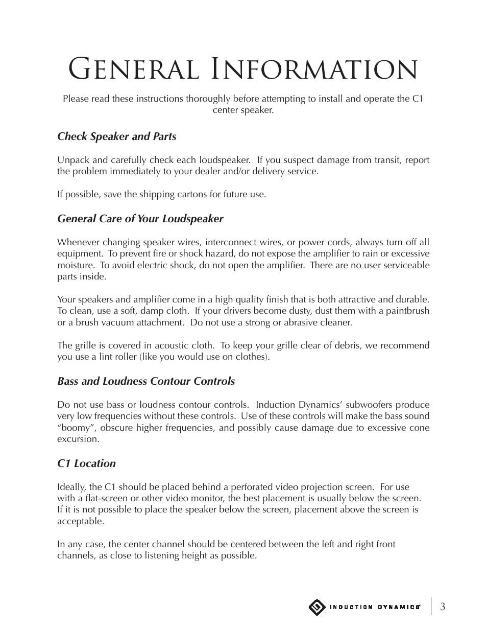 General information | Induction Dynamics C1 User Manual | Page 3 / 12