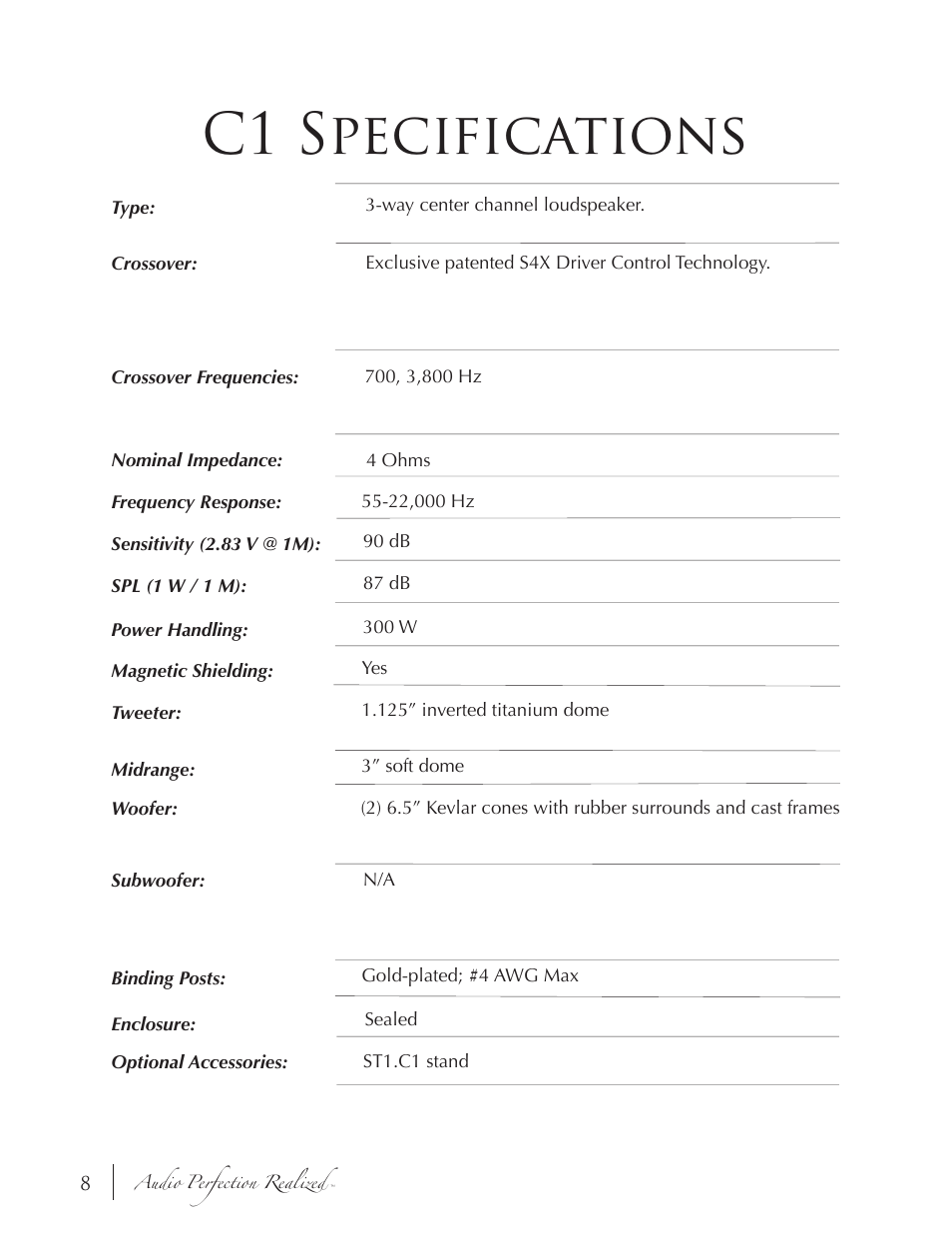 C1 specifications | Induction Dynamics C1 User Manual | Page 8 / 12