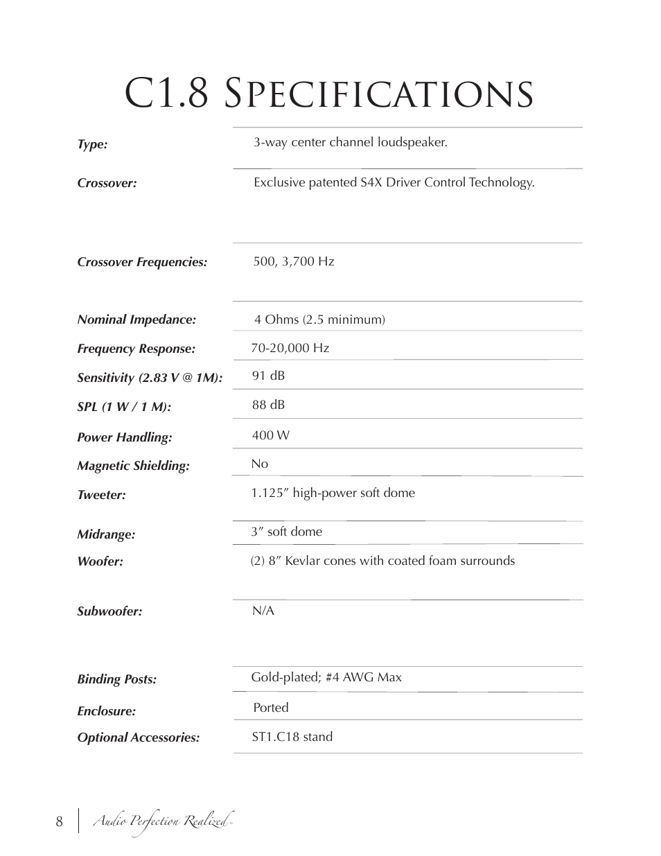 C1.8 specifications | Induction Dynamics C1.8 User Manual | Page 9 / 13