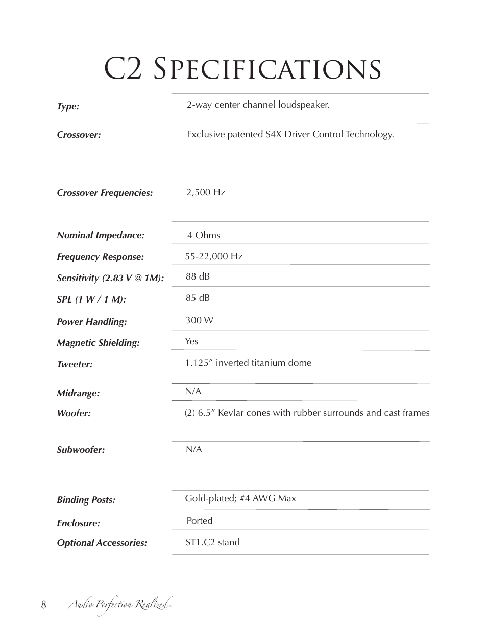 C2 specifications | Induction Dynamics C2 User Manual | Page 9 / 13