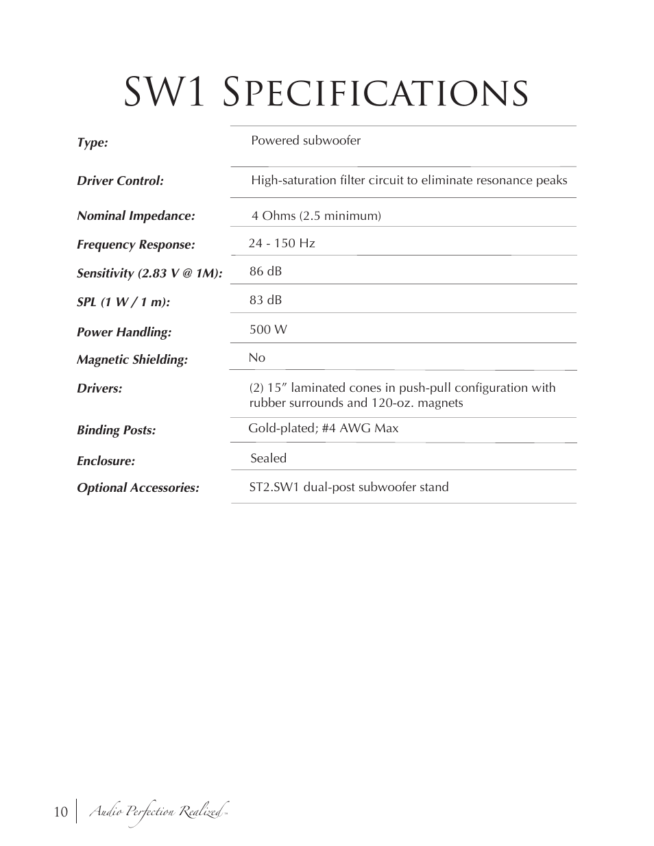 Sw1 specifications | Induction Dynamics SW1 User Manual | Page 11 / 18