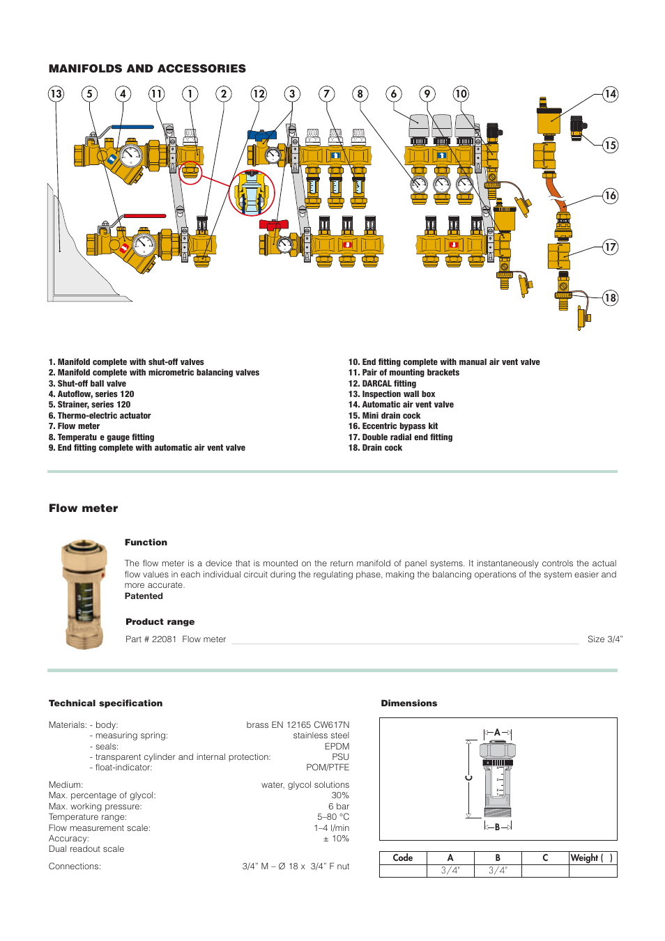 Flow meter, Manifolds and accessories | Infloor Brass Manifold User Manual | Page 8 / 13