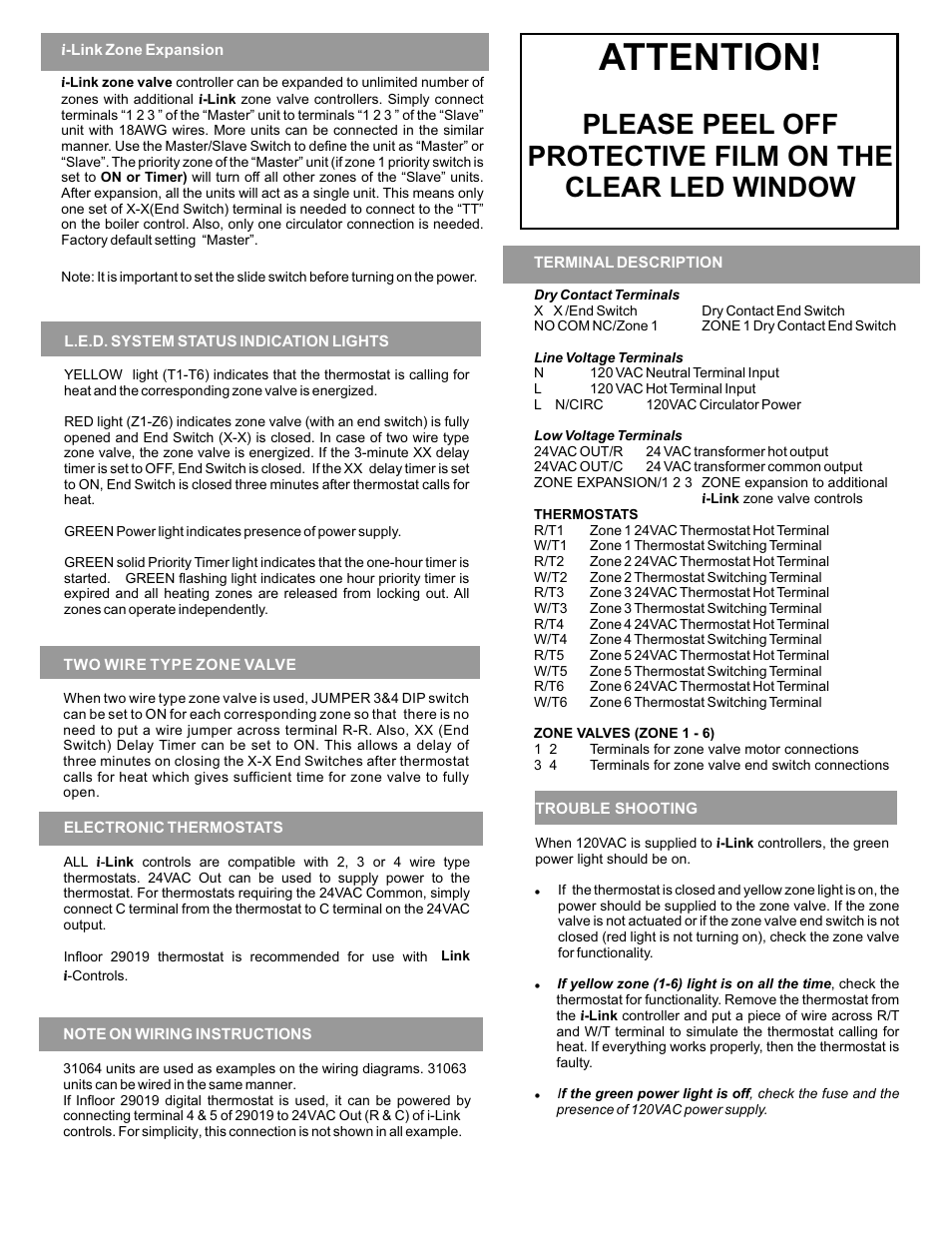 Attention | Infloor 30063 4 Zone Valve Control User Manual | Page 2 / 3