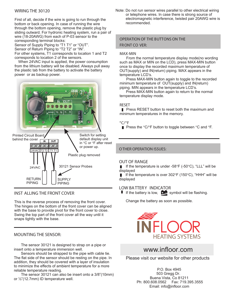 Installation | Infloor DIGIT-STAT 30120 UNIVERSAL DIGITAL TEMPERATURE GAUGE User Manual | Page 2 / 2