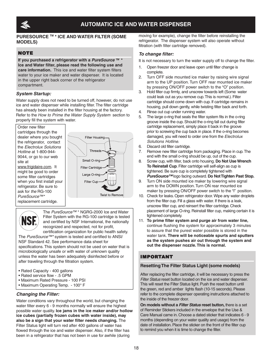 Automatic ice and water dispenser | Crosley 241024401 User Manual | Page 18 / 29