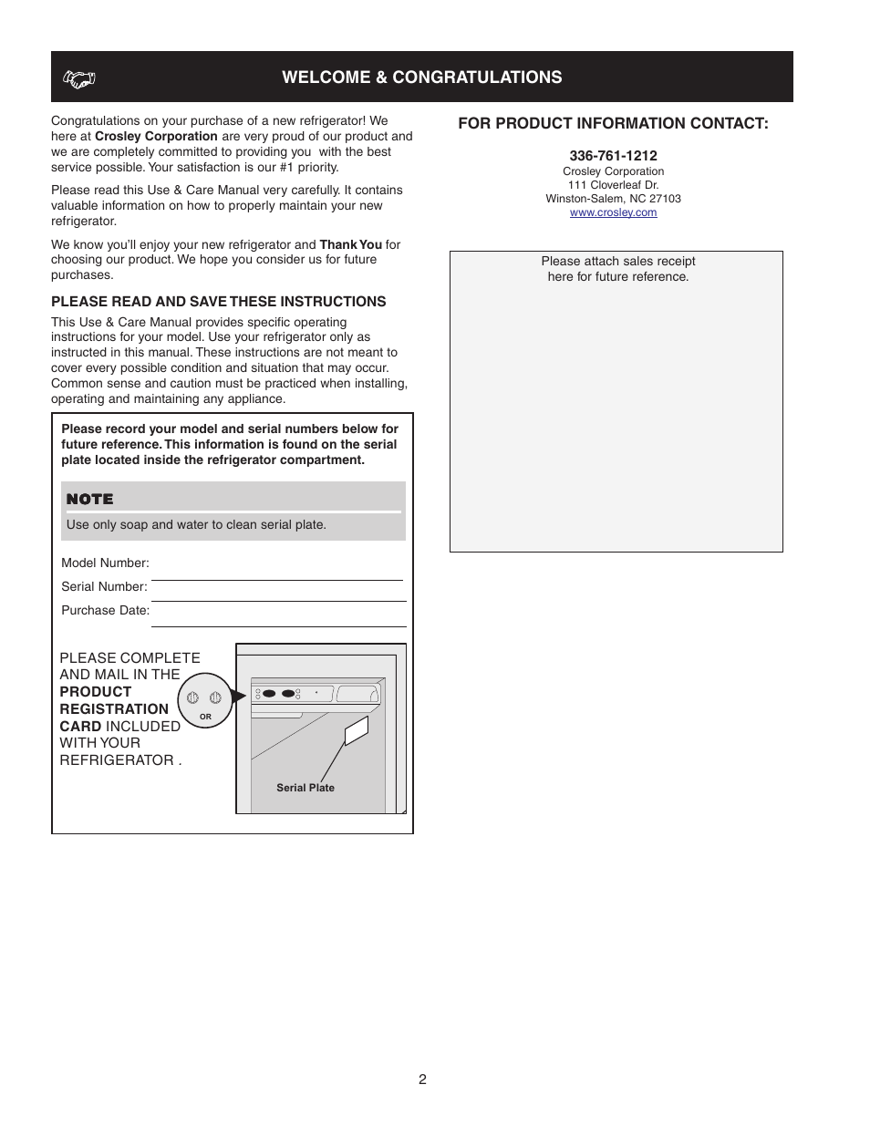 Crosley 241024401 User Manual | Page 2 / 29