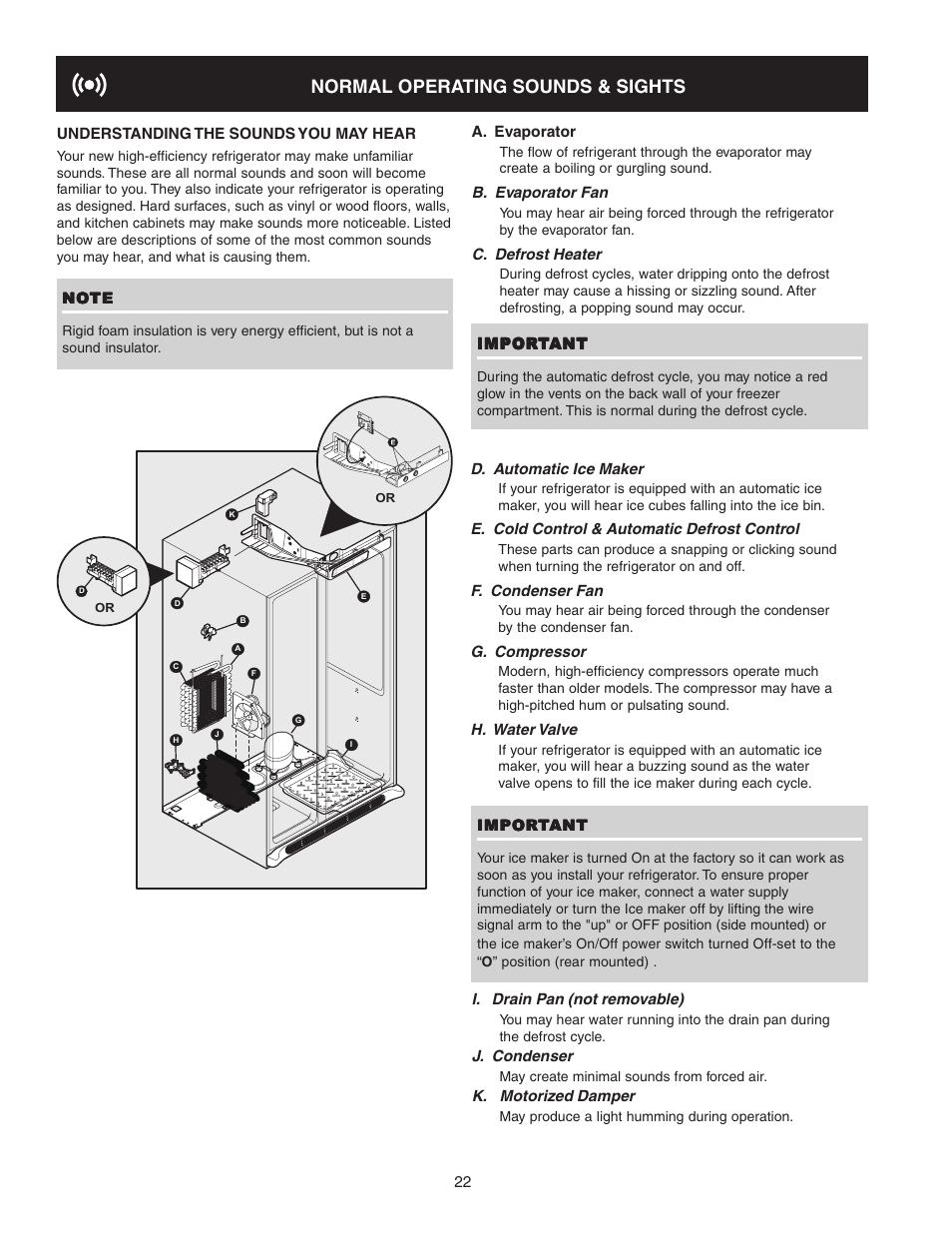 Normal operating sounds & sights | Crosley 241024401 User Manual | Page 22 / 29