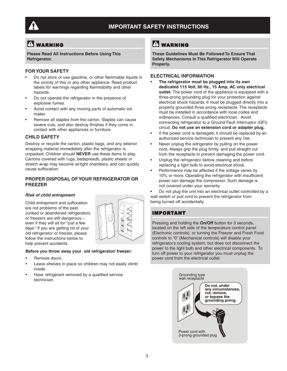 Important safety instructions | Crosley 241024401 User Manual | Page 3 / 29