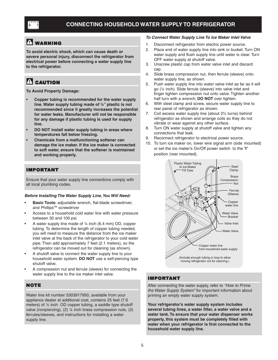 Connecting household water supply to refrigerator | Crosley 241024401 User Manual | Page 5 / 29