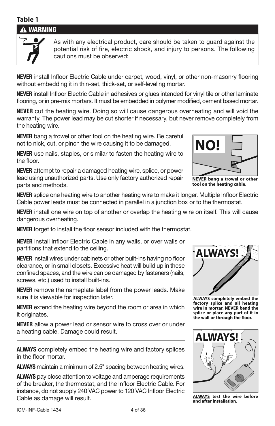 Always | Infloor Electric Cable Series 386 User Manual | Page 4 / 36