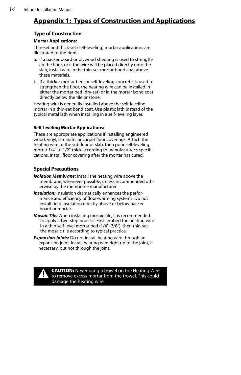 Appendix 1: types of construction and applications | Infloor Standard Electric Cable User Manual | Page 14 / 28