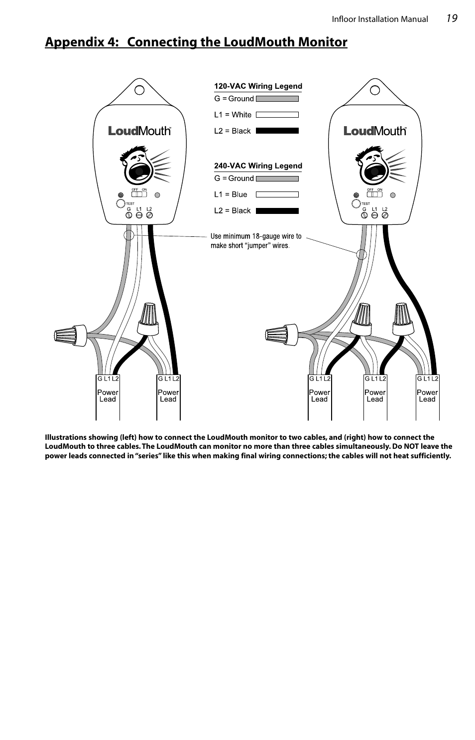 Appendix 4: connecting the loudmouth monitor | Infloor Standard Electric Cable User Manual | Page 19 / 28