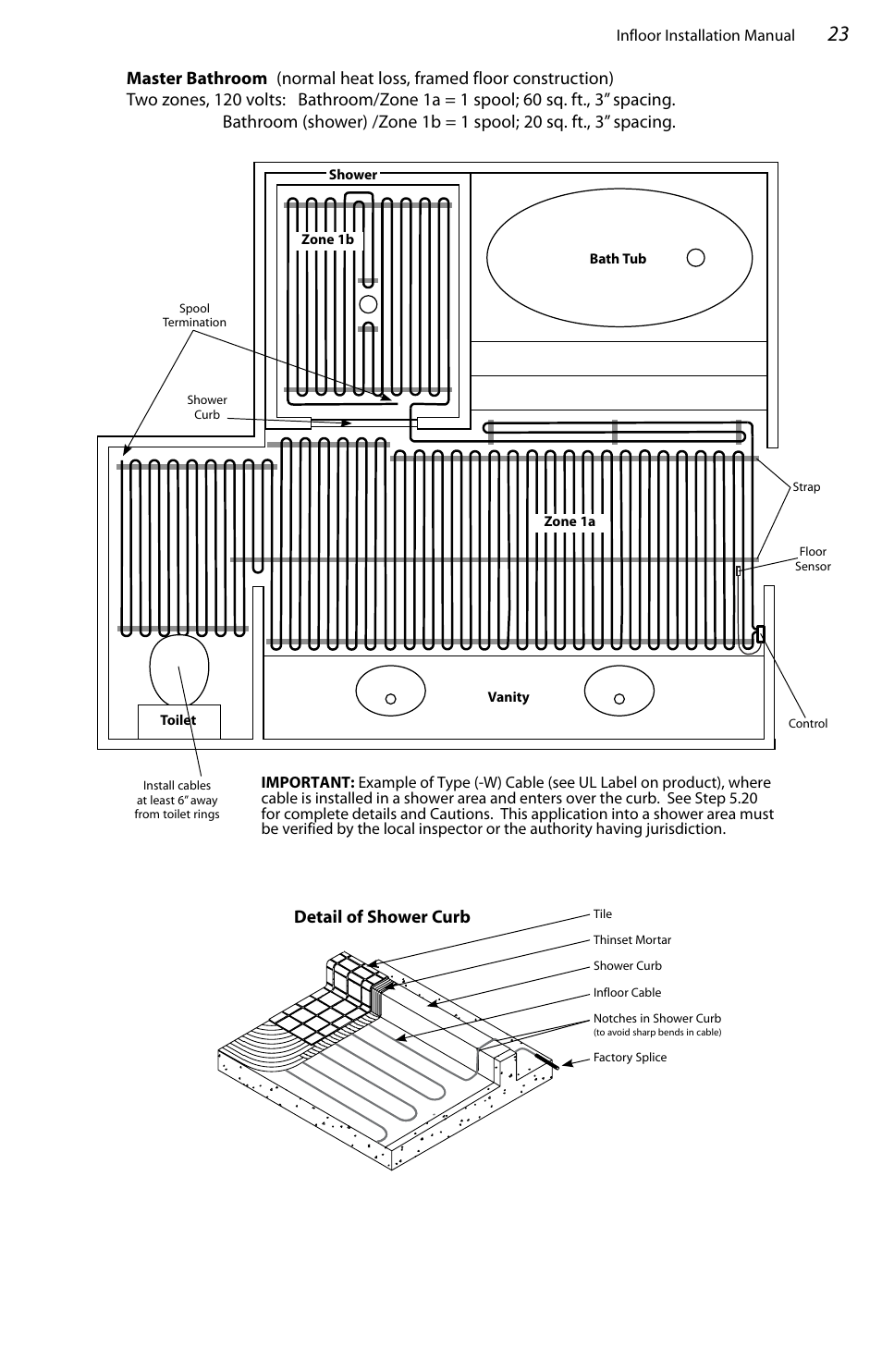 Detail of shower curb | Infloor Standard Electric Cable User Manual | Page 23 / 28