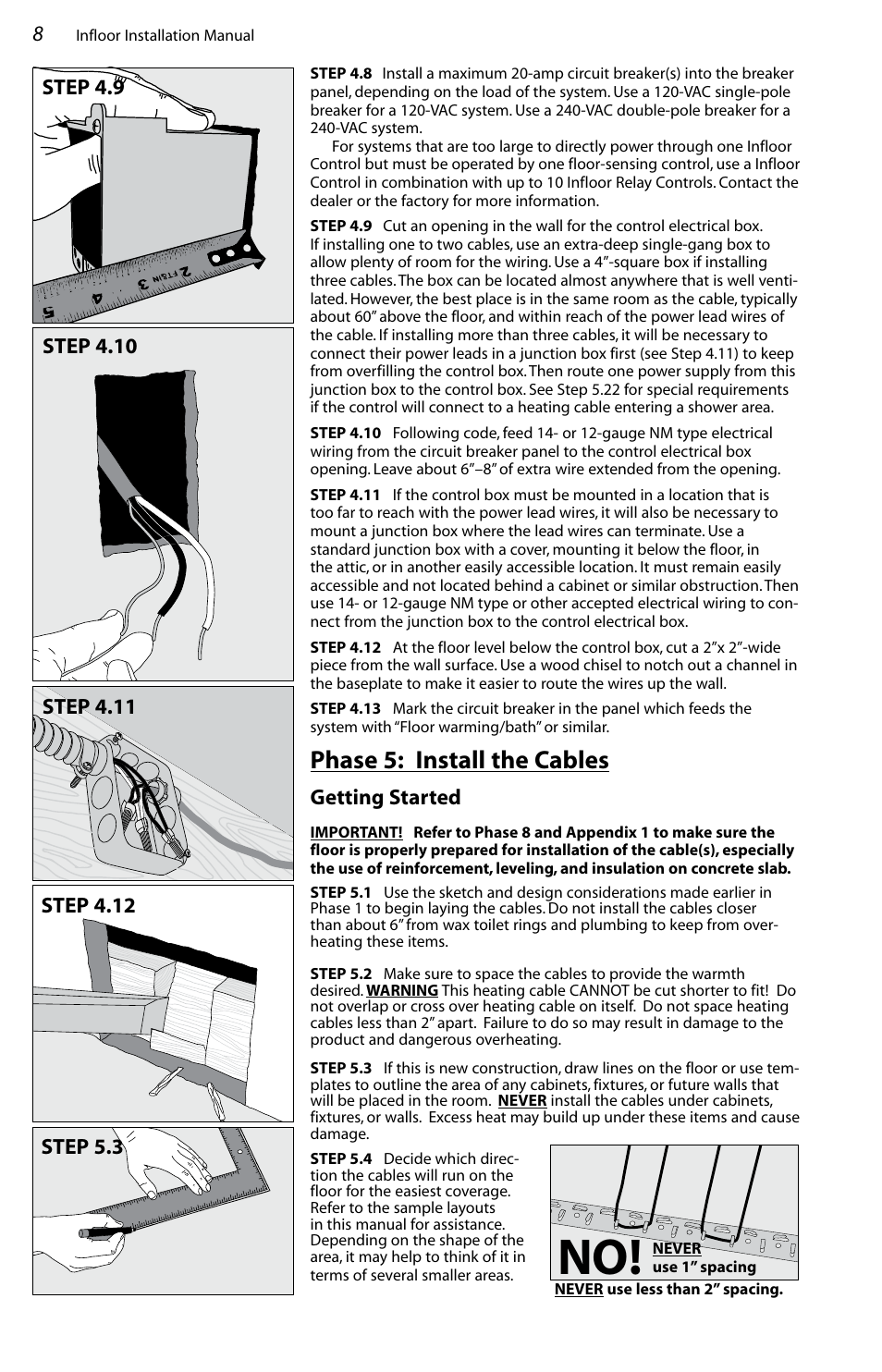 Phase 5: install the cables, Getting started | Infloor Standard Electric Cable User Manual | Page 8 / 28
