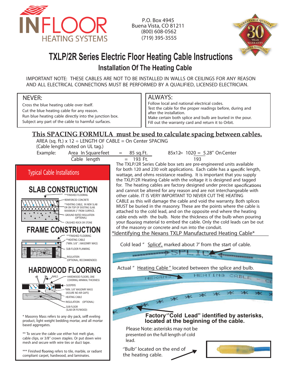 Infloor Heavy-Duty Cable User Manual | 4 pages