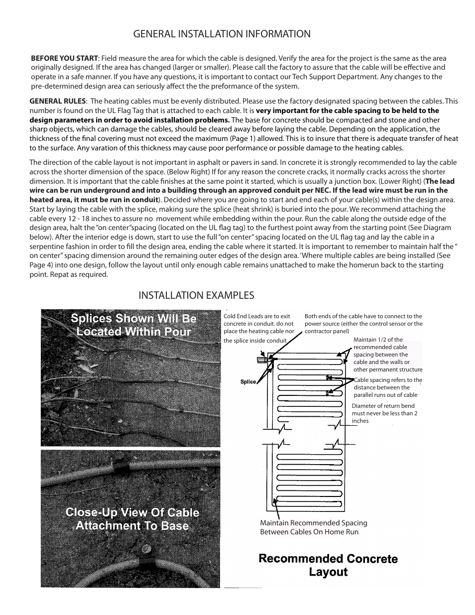 Snowmelt install-3.ai, General installation information, Installation examples | Infloor Snow Melt Heavy-Duty Cable User Manual | Page 3 / 4