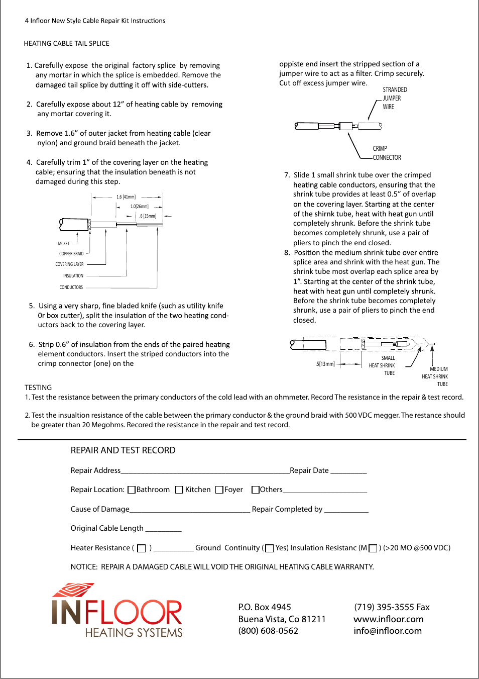 Repair and test record | Infloor Cable Repair Kit User Manual | Page 4 / 4