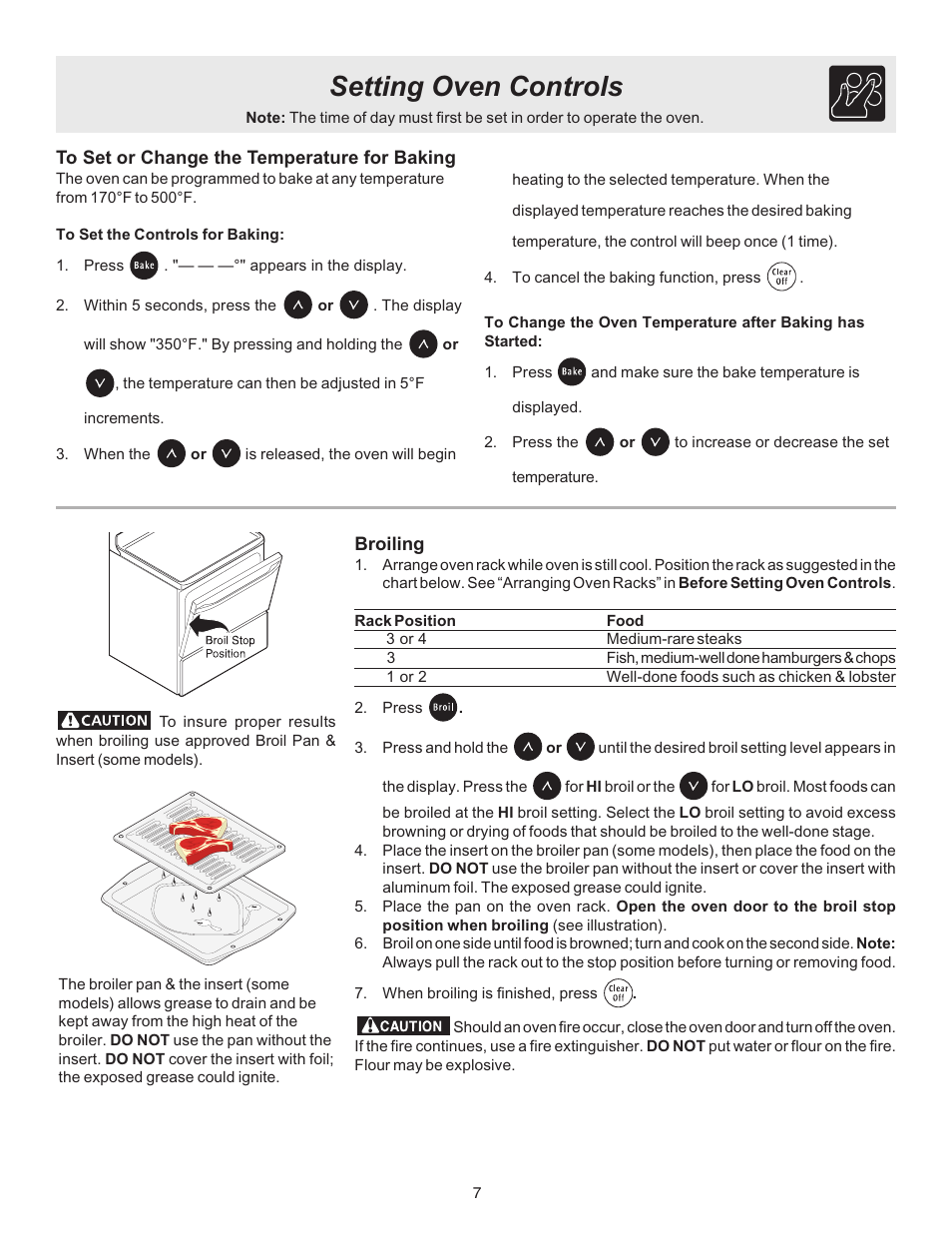 Setting oven controls | Crosley ES100 User Manual | Page 7 / 16