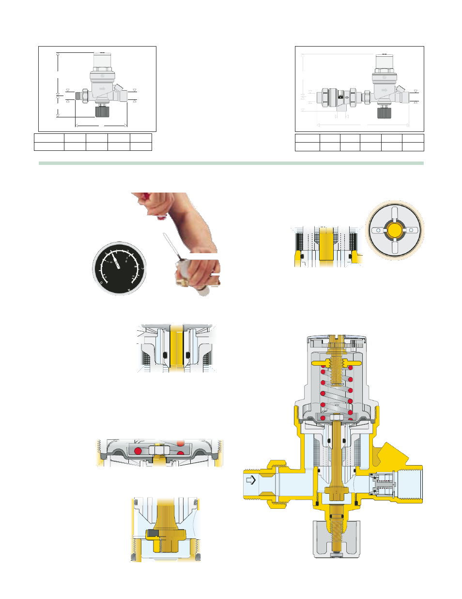 Dimensions, Anti-stick materials, Diaphragm-seat seal | Spindle guide, Removable filter cartridge | Infloor Autofill and Backflow 31070, 31071 User Manual | Page 2 / 4